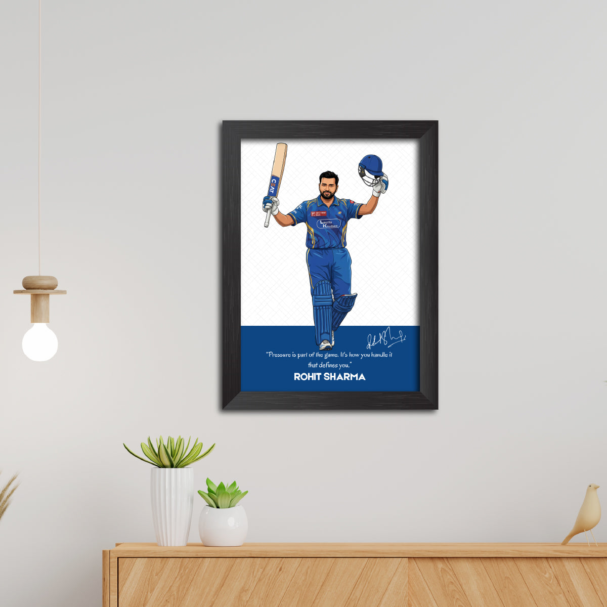Rohit Sharma Mumbai T20 Cricket Team Poster Framed Painting
