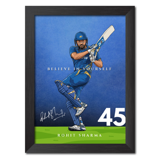 Rohit Sharma Mumbai T20 Cricket Team Poster Framed Painting