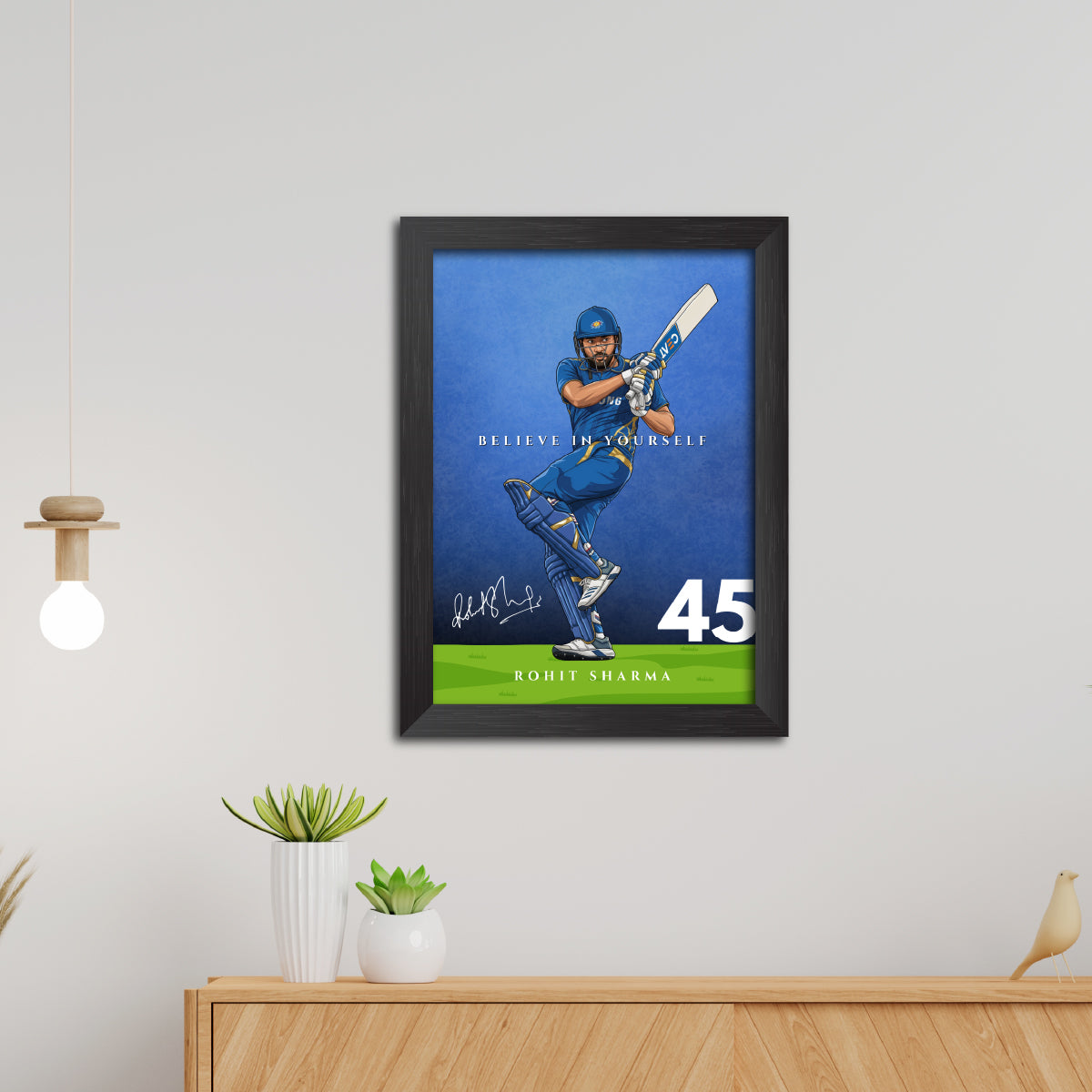 Rohit Sharma Mumbai T20 Cricket Team Poster Framed Painting
