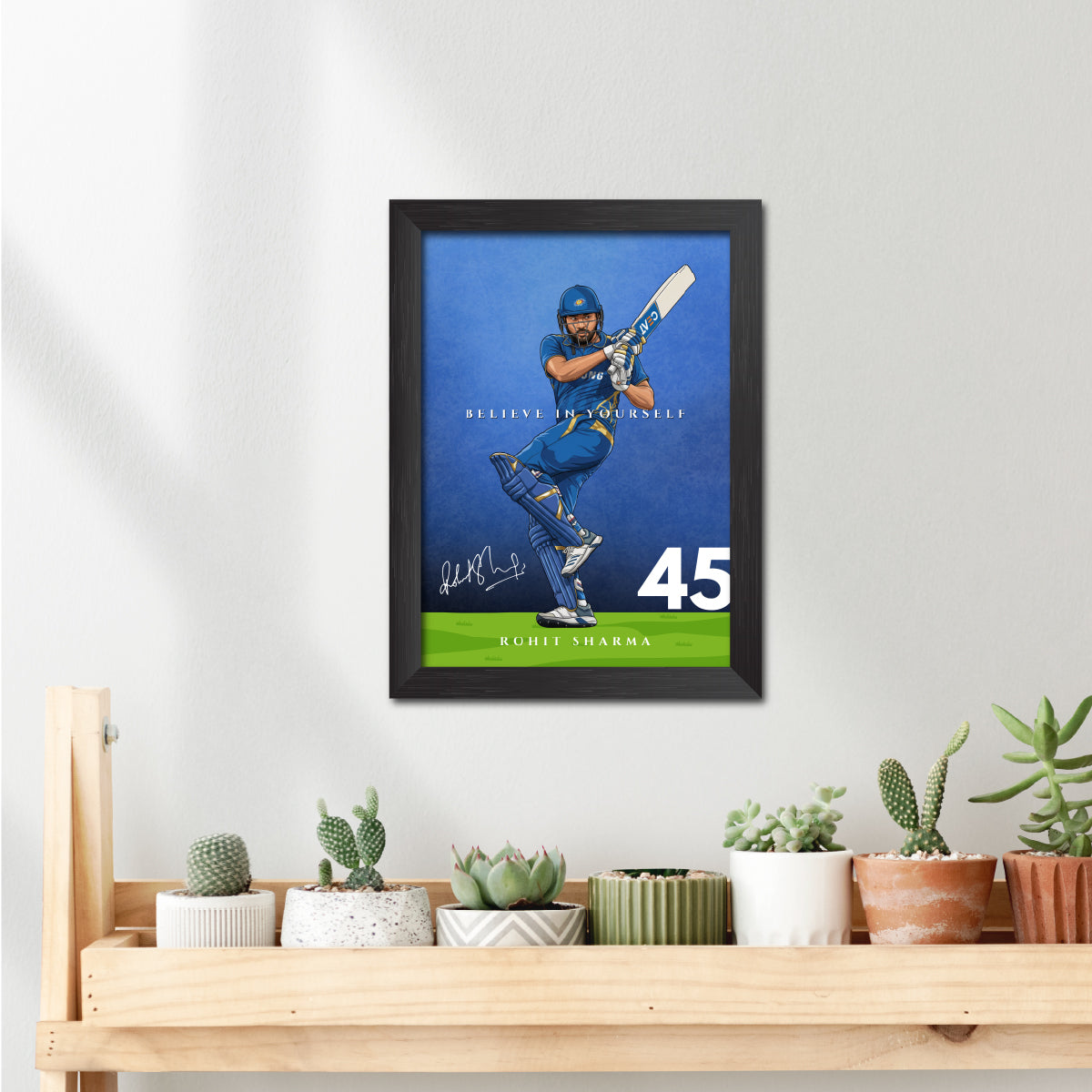 Rohit Sharma Mumbai T20 Cricket Team Poster Framed Painting