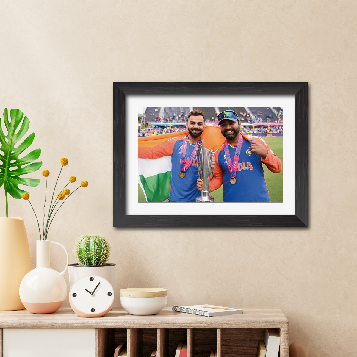 Virat Kohli Rohit Sharma T20 Worldcup Celebration Poster Framed Painting