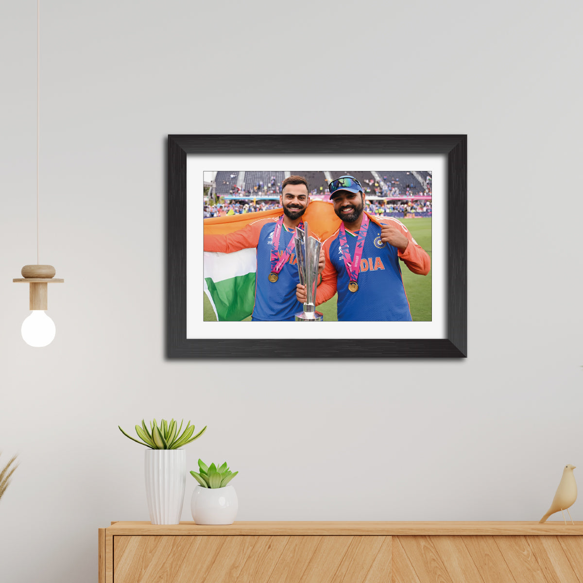 Virat Kohli Rohit Sharma T20 Worldcup Celebration Poster Framed Painting