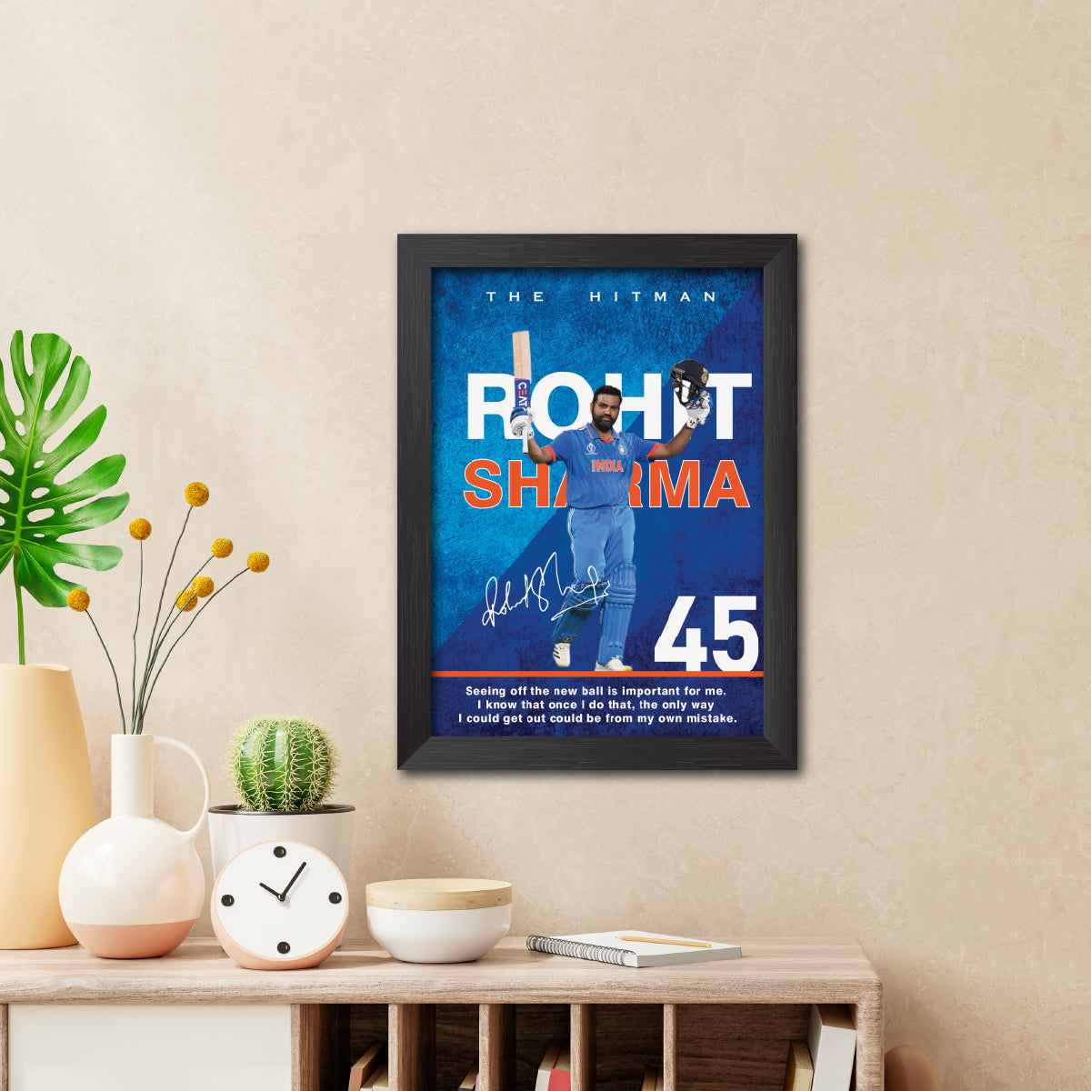 Rohit Sharma India Cricket Team Poster Framed Painting