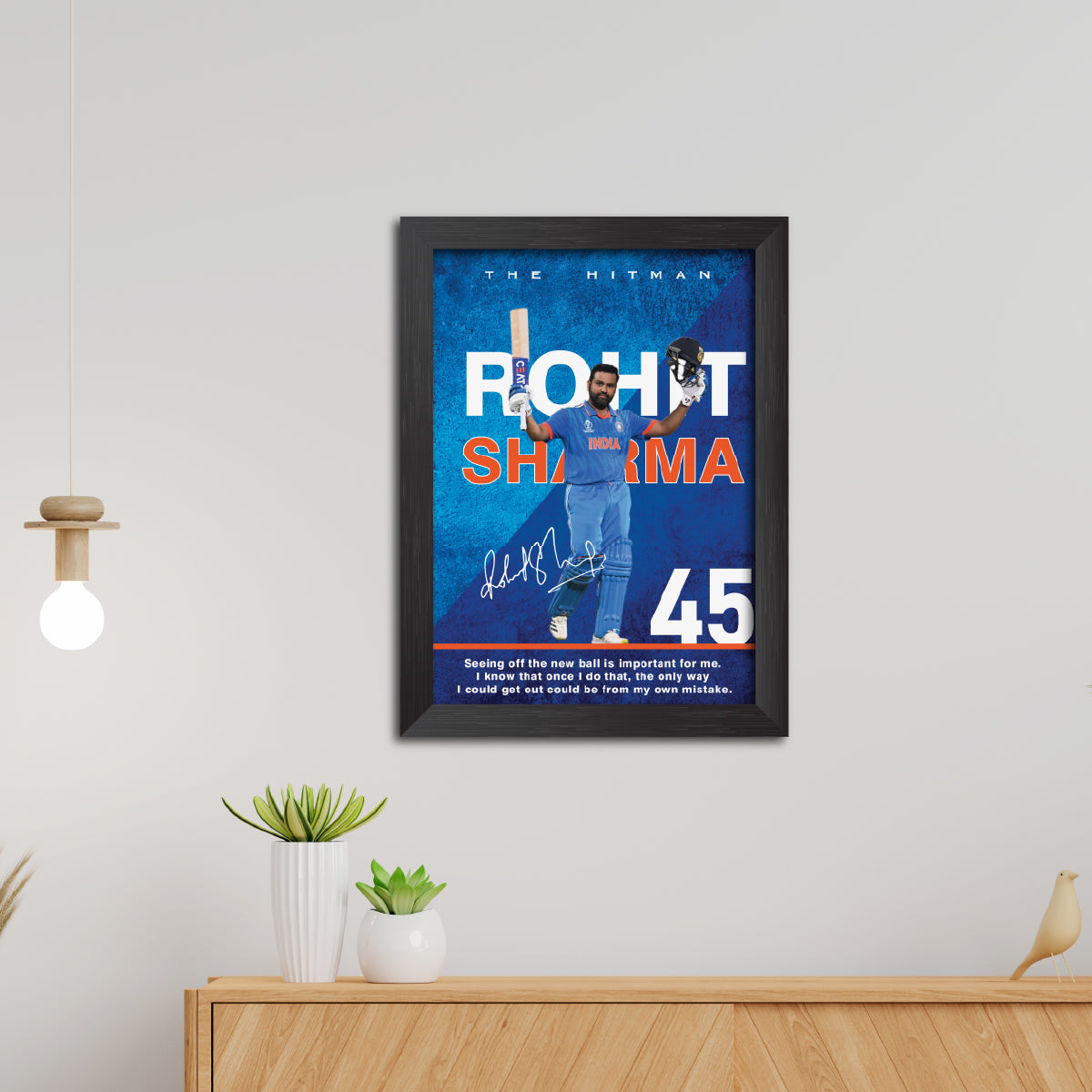 Rohit Sharma India Cricket Team Poster Framed Painting