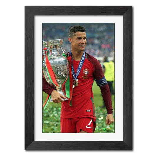 Cristiano Ronaldo Portugal Euro Celebration Football Poster Framed Painting