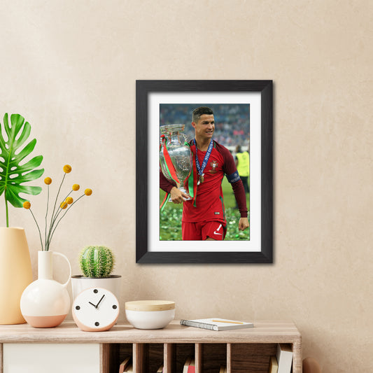 Cristiano Ronaldo Portugal Euro Celebration Football Poster Framed Painting