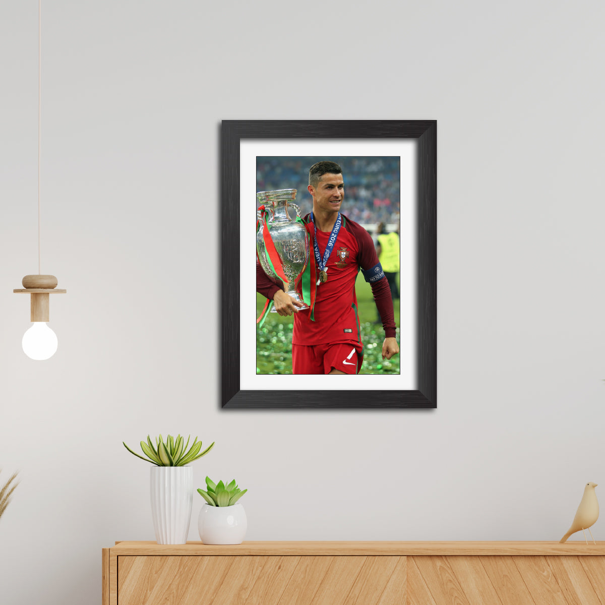 Cristiano Ronaldo Portugal Euro Celebration Football Poster Framed Painting