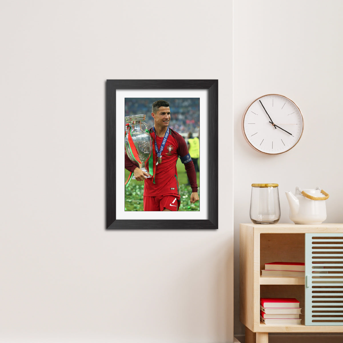 Cristiano Ronaldo Portugal Euro Celebration Football Poster Framed Painting