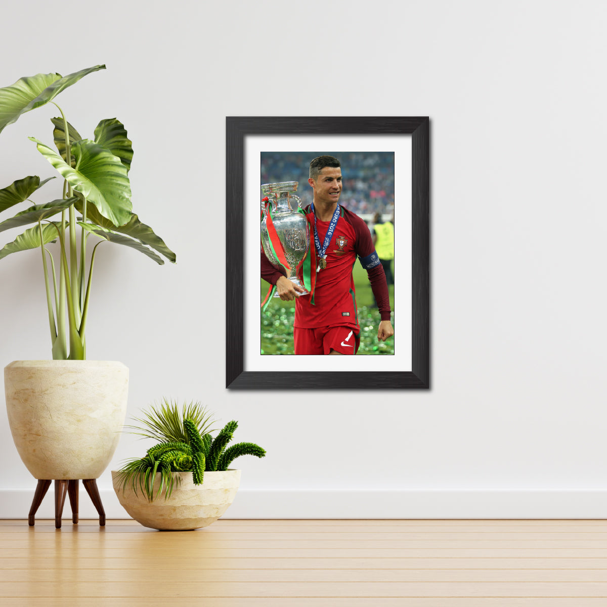Cristiano Ronaldo Portugal Euro Celebration Football Poster Framed Painting