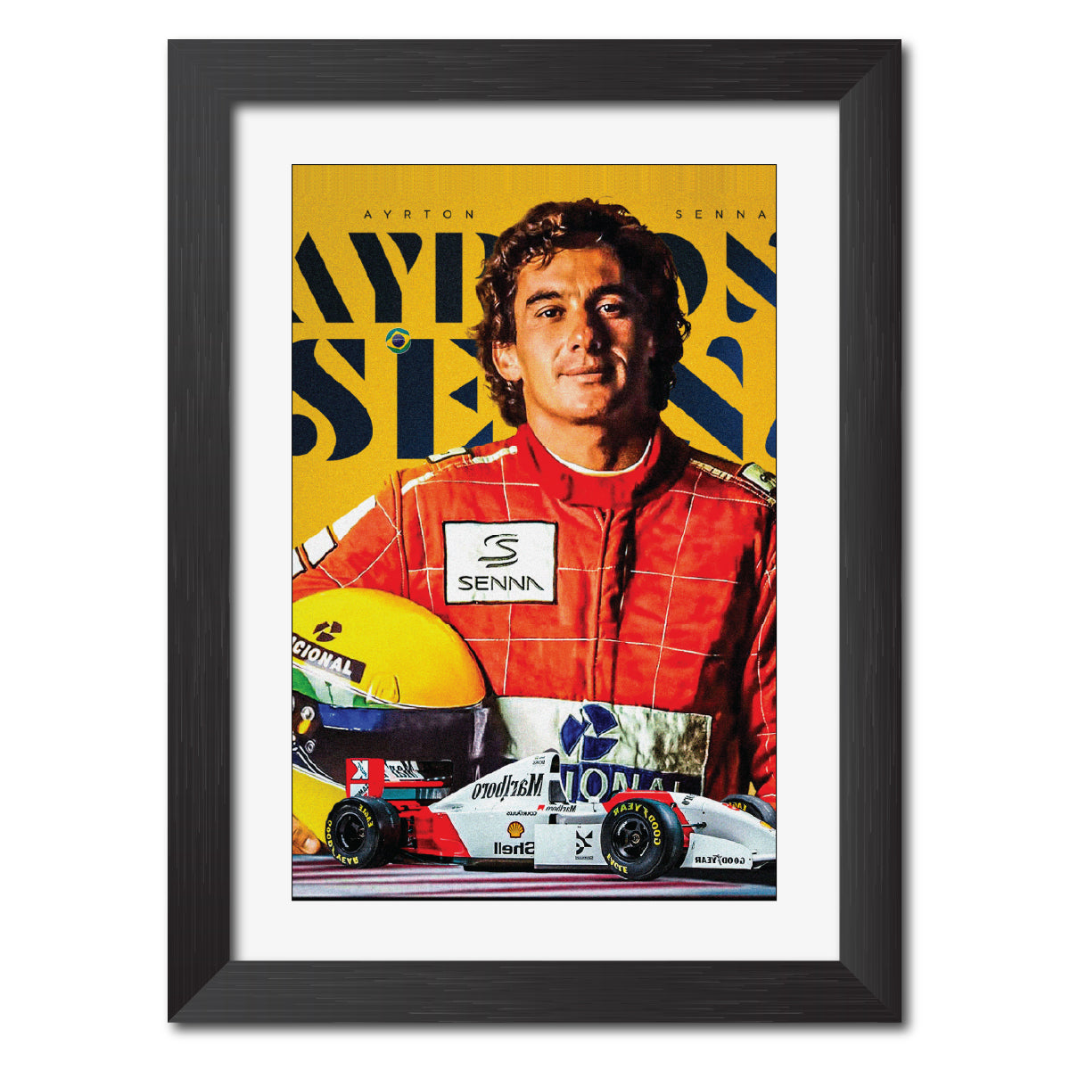 Ayrton Senna F1 Racing Poster Framed Painting