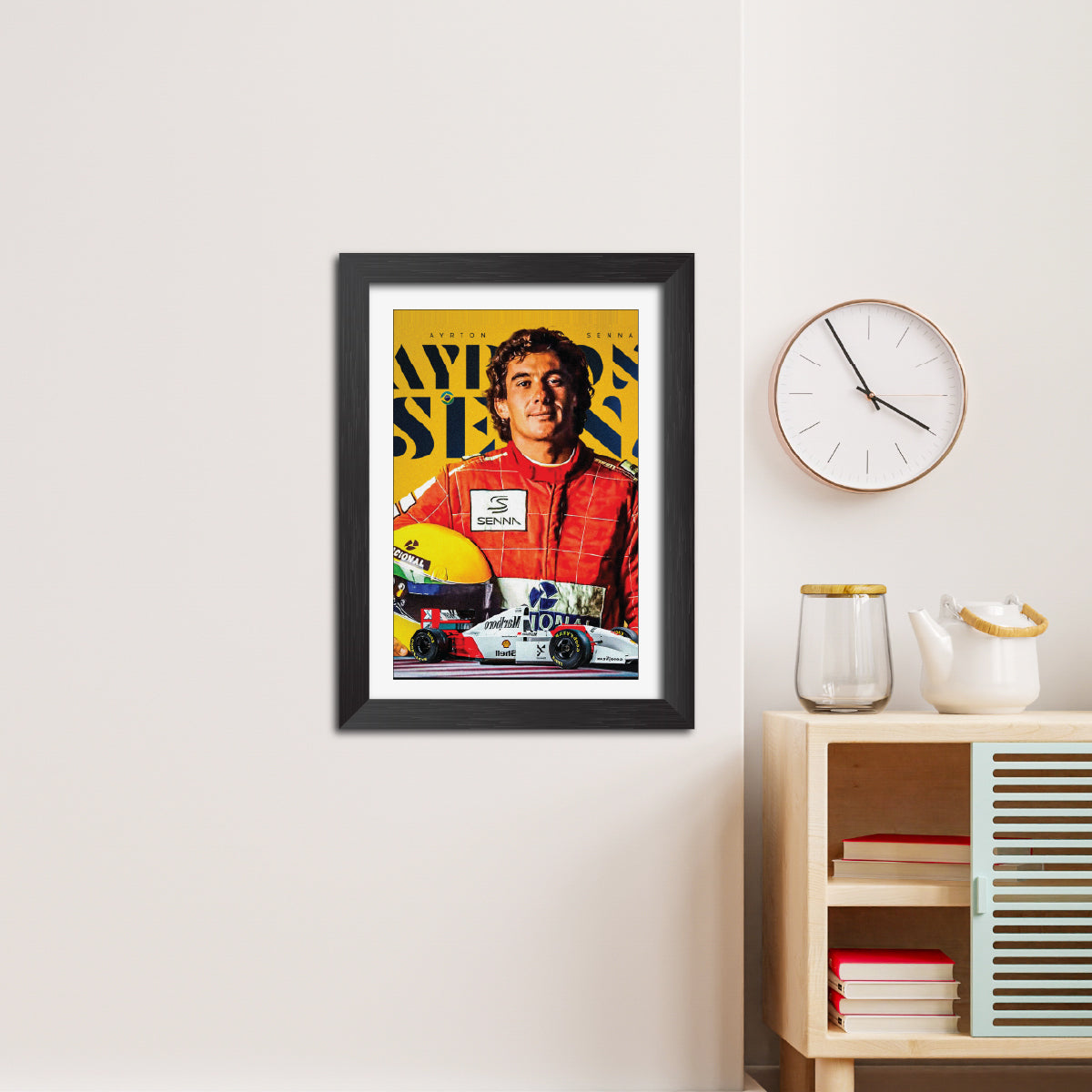 Ayrton Senna F1 Racing Poster Framed Painting