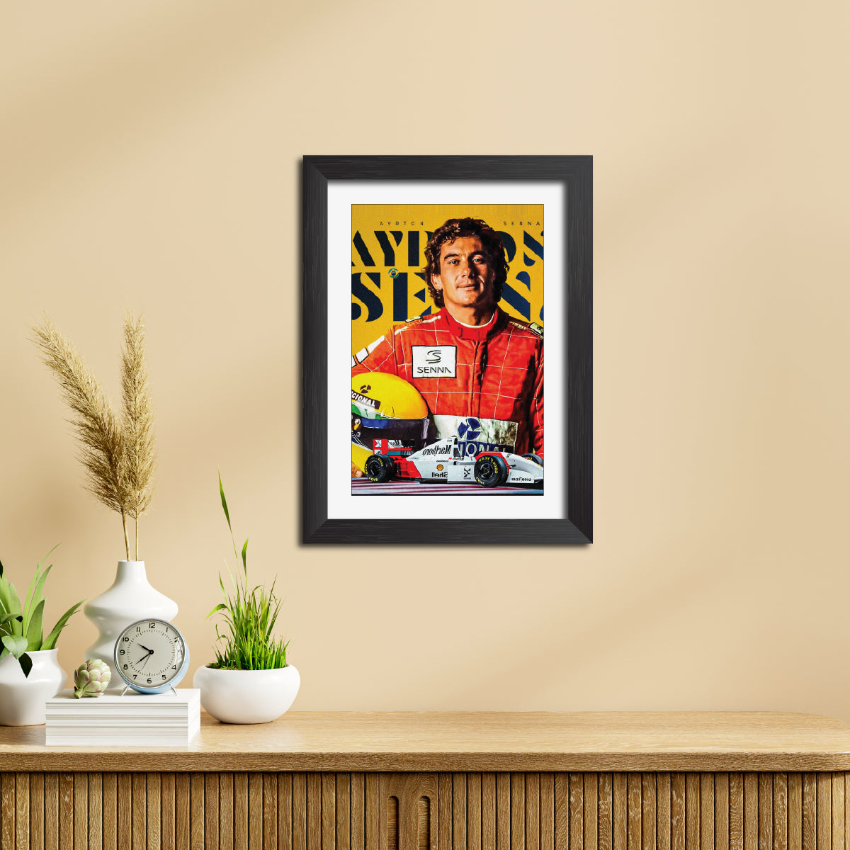 Ayrton Senna F1 Racing Poster Framed Painting