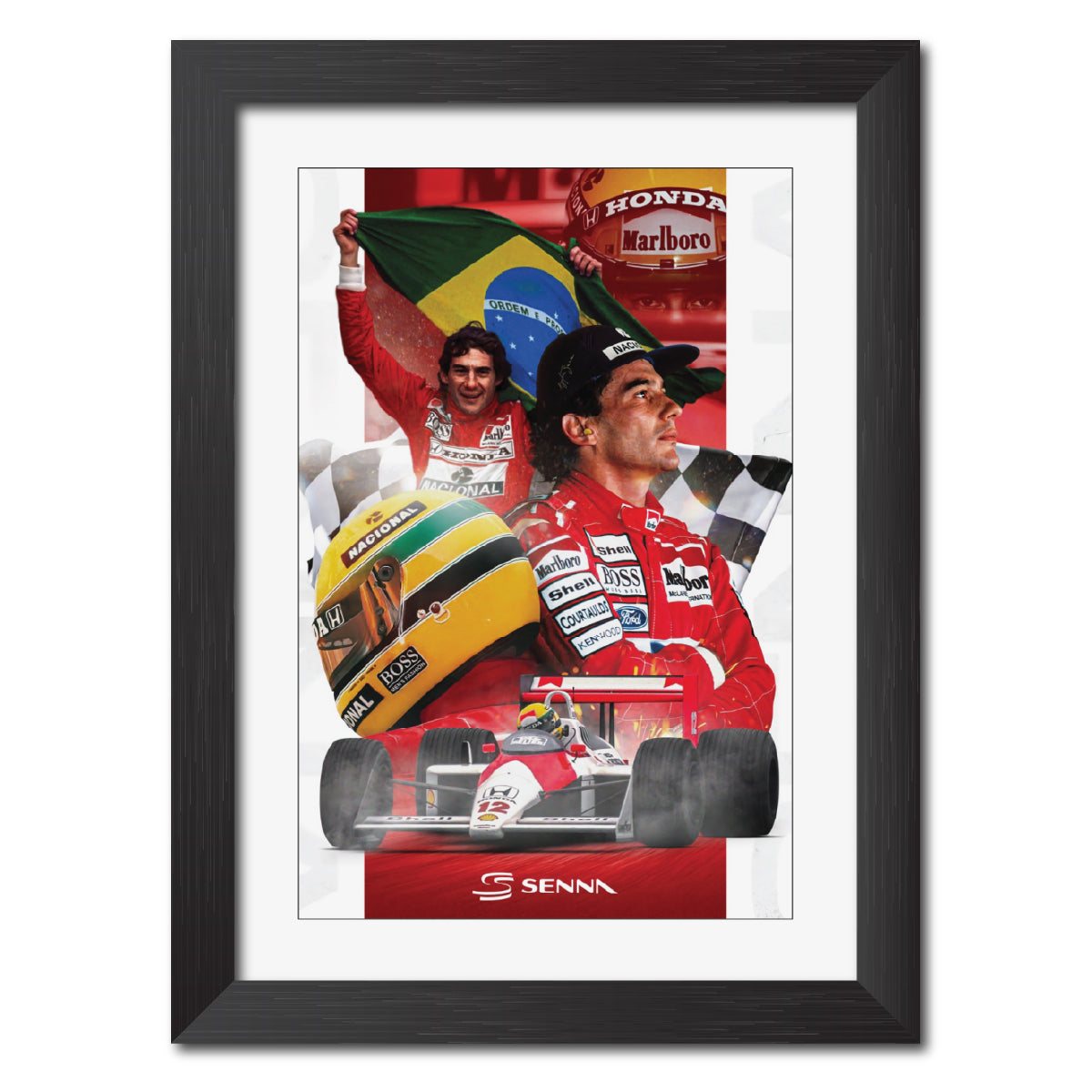 Ayrton Senna F1 Racing Poster Framed Painting