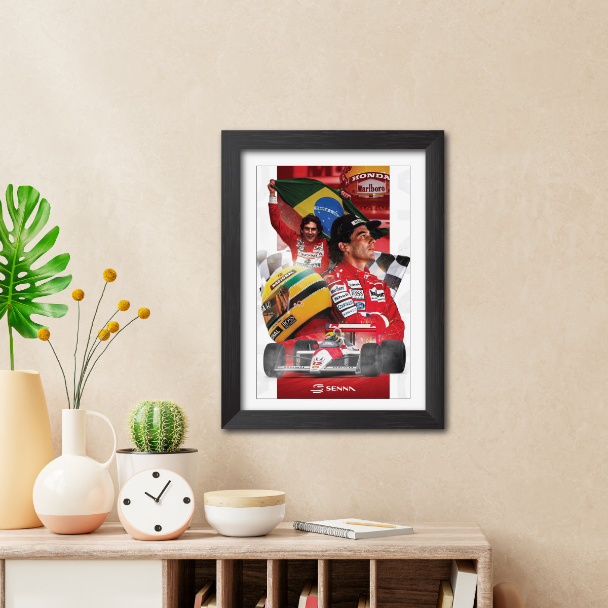 Ayrton Senna F1 Racing Poster Framed Painting