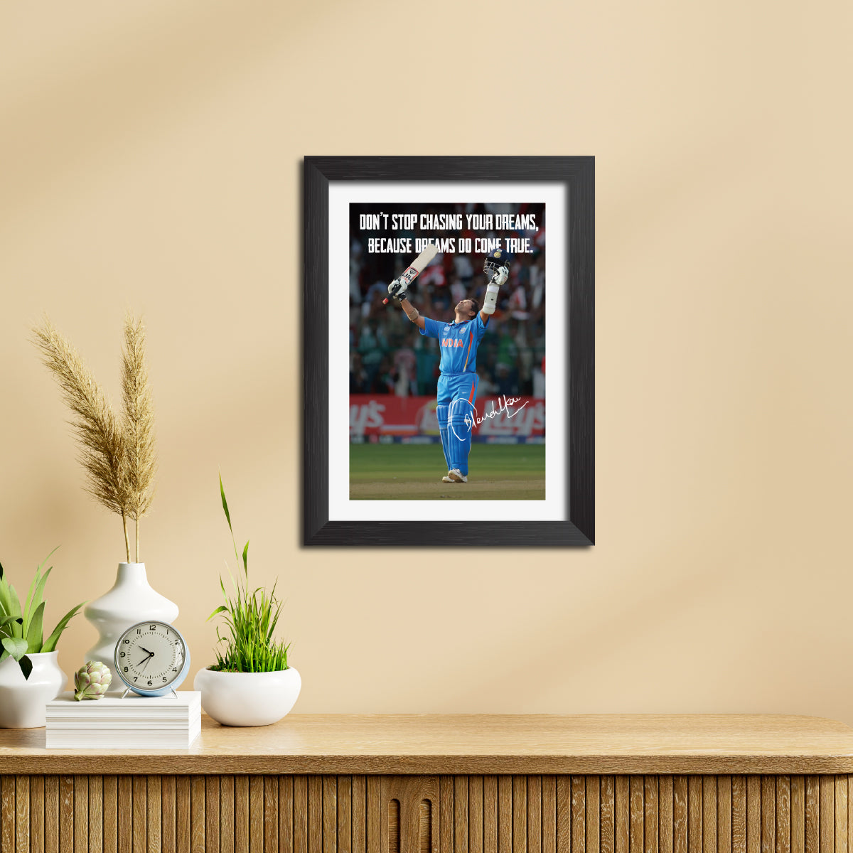 Sachin Tendulkar India Cricket Team Poster Framed Painting