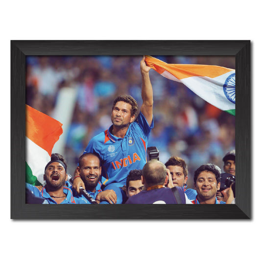 Sachin Tendulkar Worldcup Celebration India Cricket Team Poster Framed Painting