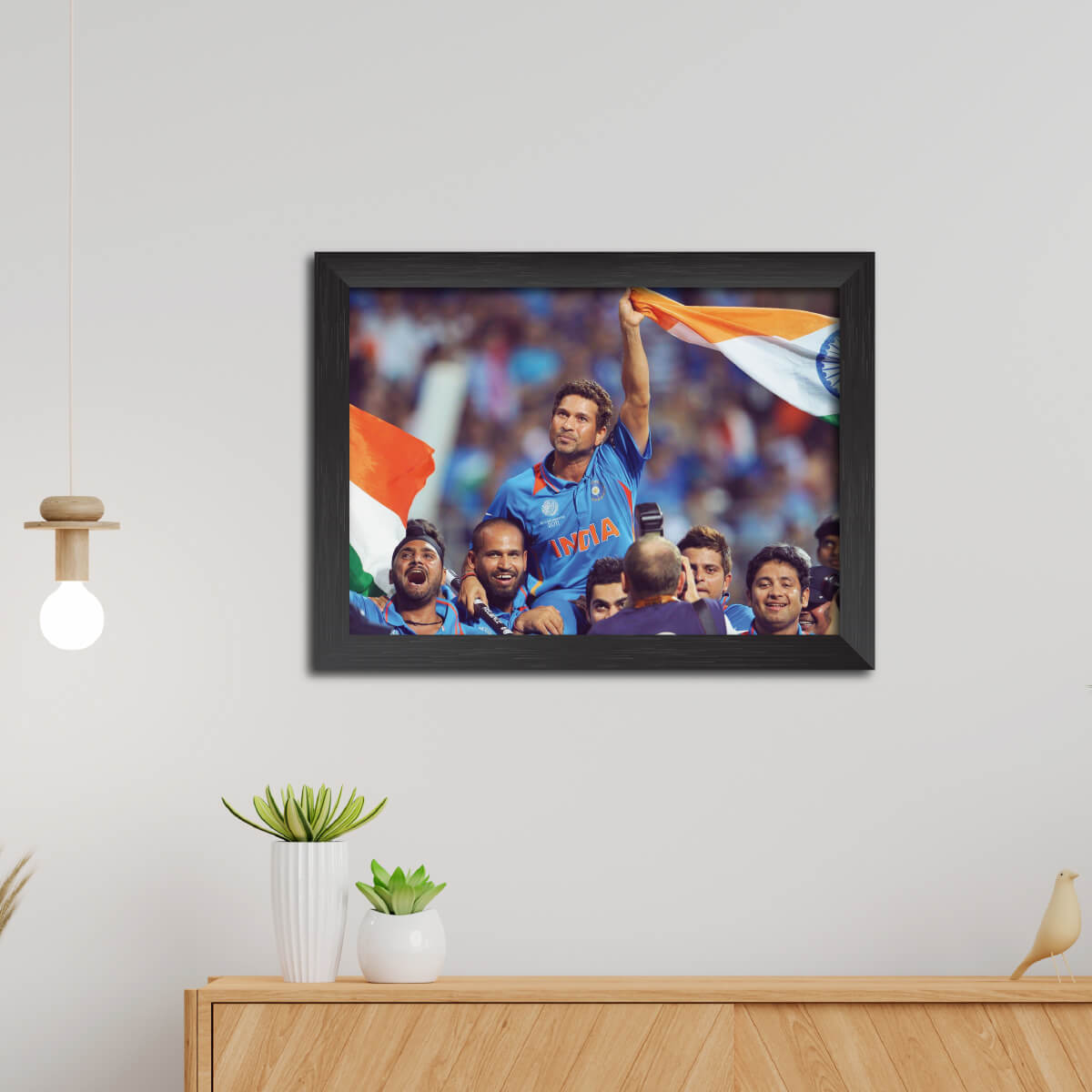 Sachin Tendulkar Worldcup Celebration India Cricket Team Poster Framed Painting