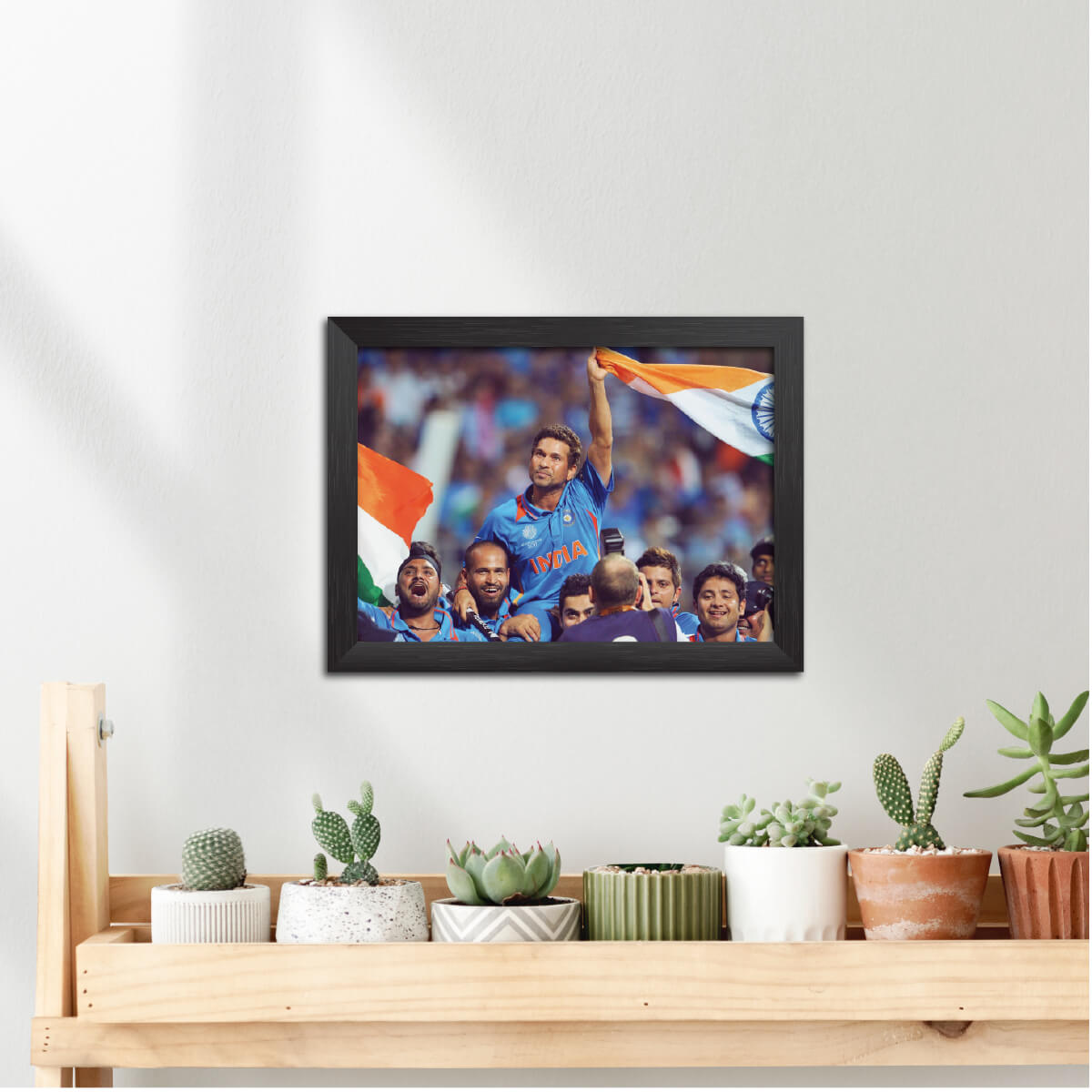 Sachin Tendulkar Worldcup Celebration India Cricket Team Poster Framed Painting