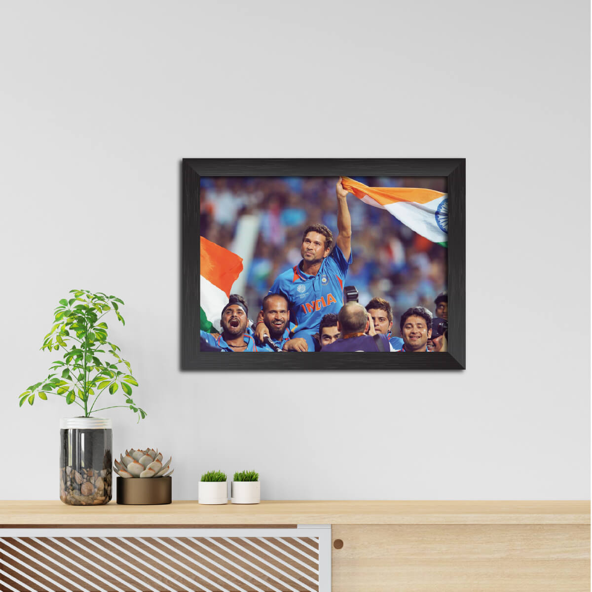 Sachin Tendulkar Worldcup Celebration India Cricket Team Poster Framed Painting