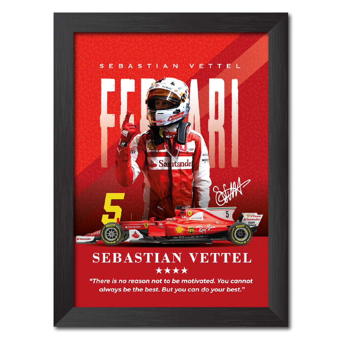Sebastian Vettel Quotes F1 Racing Poster Framed Painting