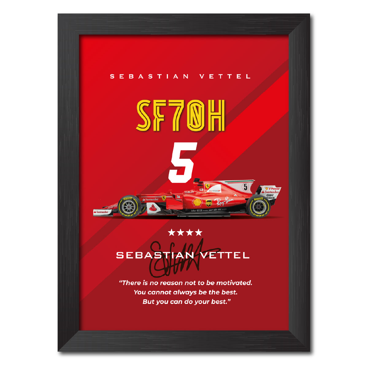 Sebastian Vettel F1 Racing Car SF70H Poster Framed Painting