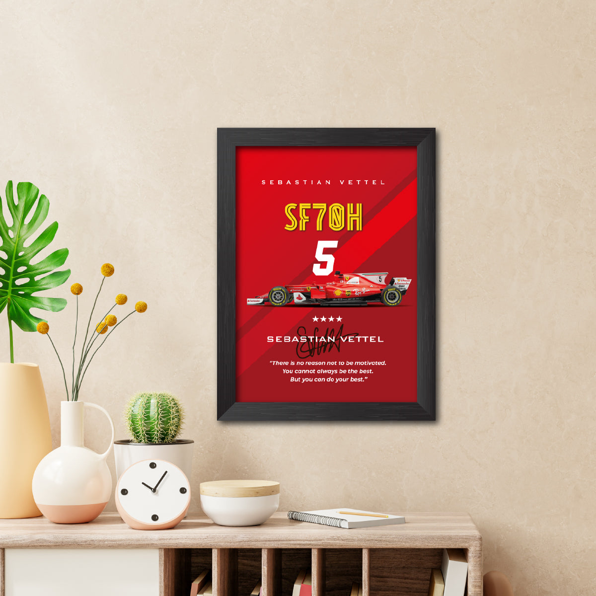 Sebastian Vettel F1 Racing Car SF70H Poster Framed Painting