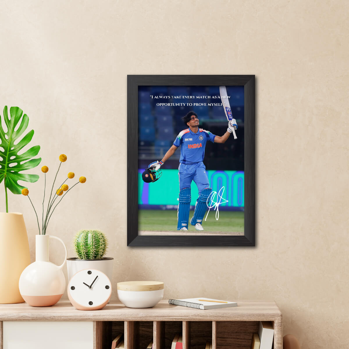 Shubhman Gill Quotes India Cricket Team Poster Framed Painting
