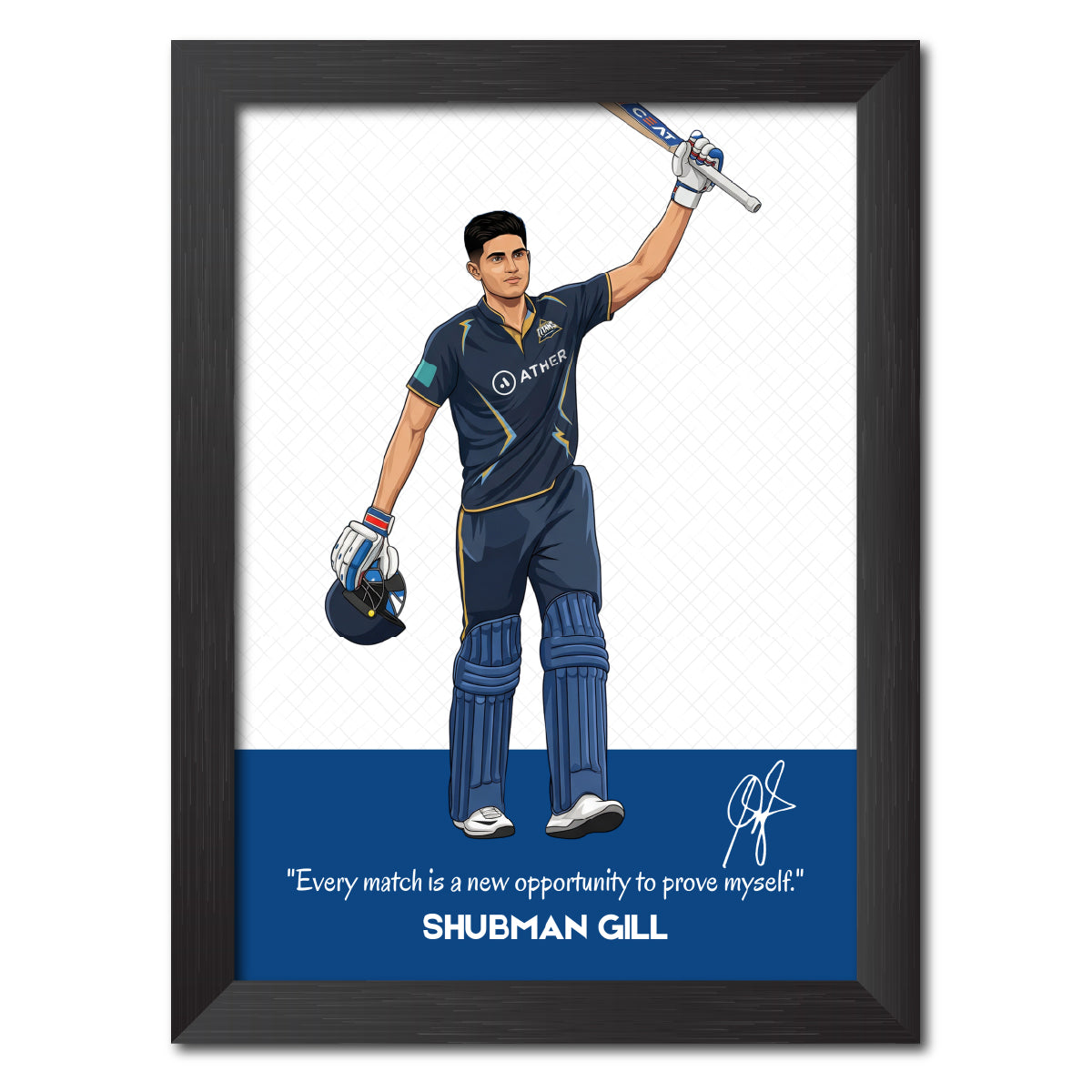 Shubhman Gill Gujrat T20 Cricket Team Poster Framed Painting