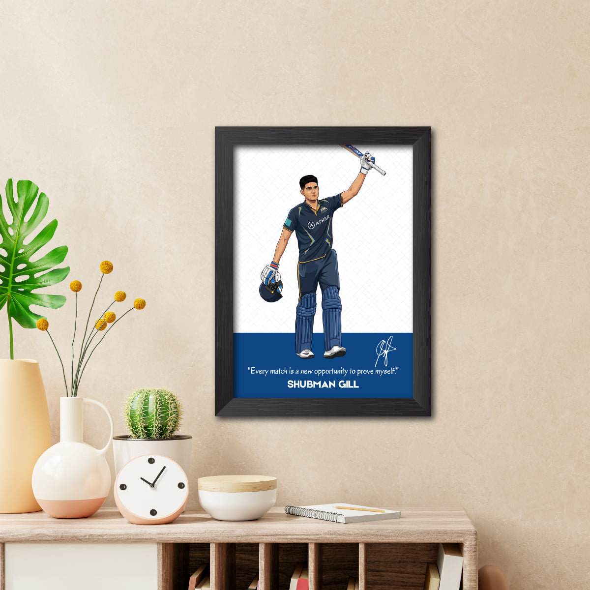 Shubhman Gill Gujrat T20 Cricket Team Poster Framed Painting