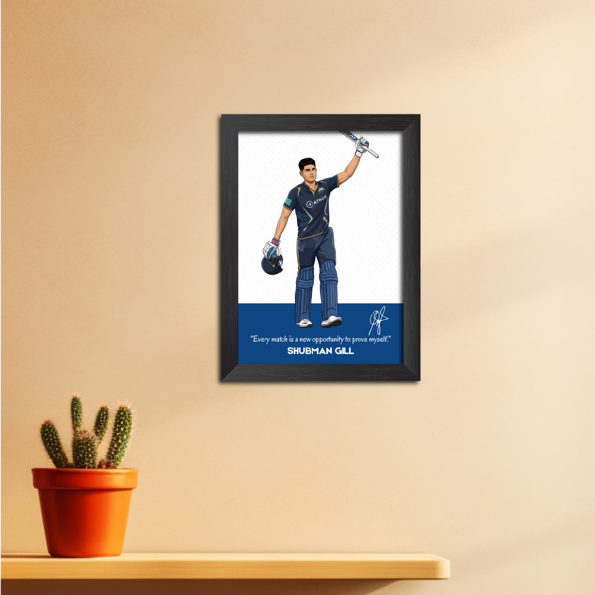 Shubhman Gill Gujrat T20 Cricket Team Poster Framed Painting