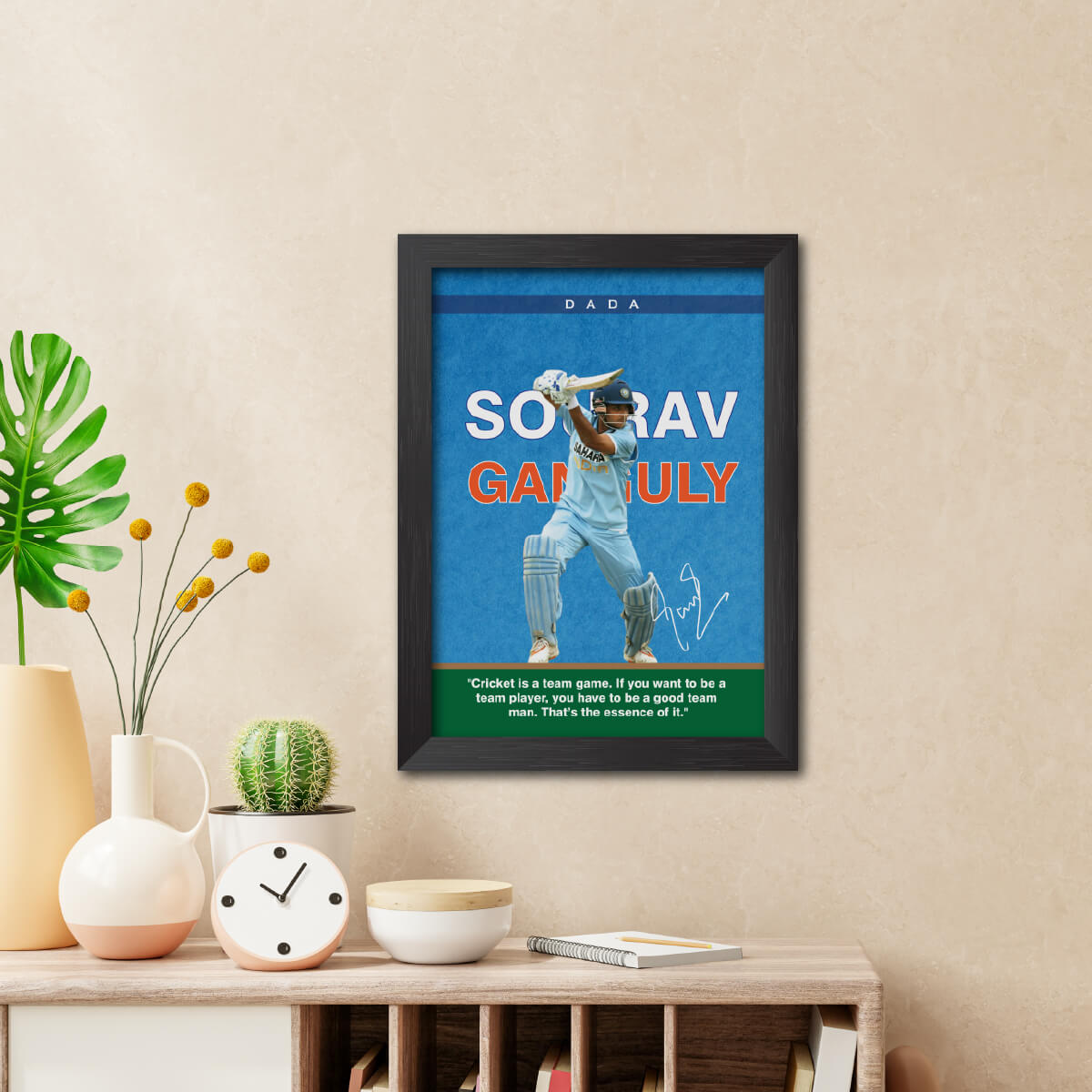Sourav Ganguli India Cricket Team Poster Framed Painting