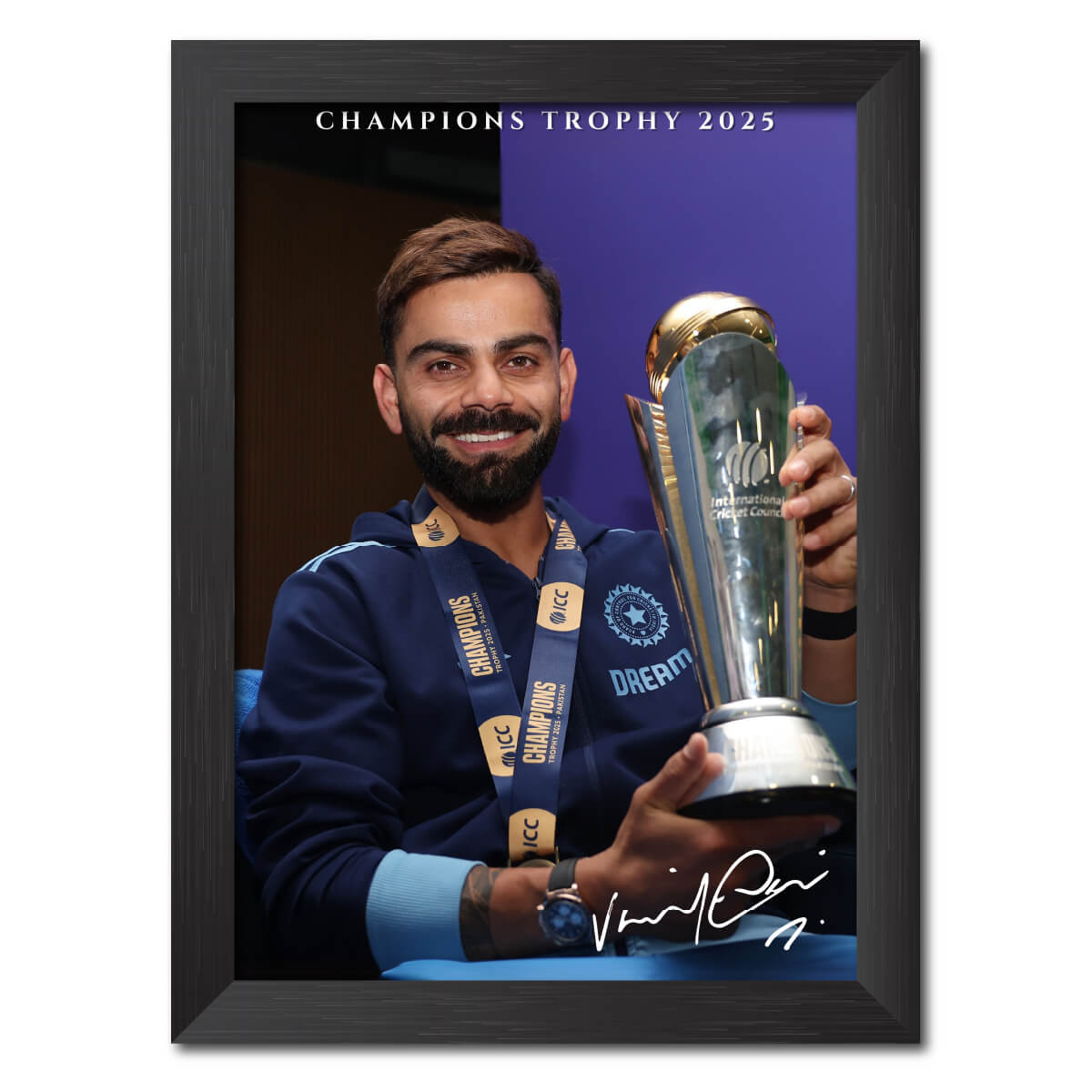 Virat Kohli Champions Trophy India Cricket Team Poster Framed Painting