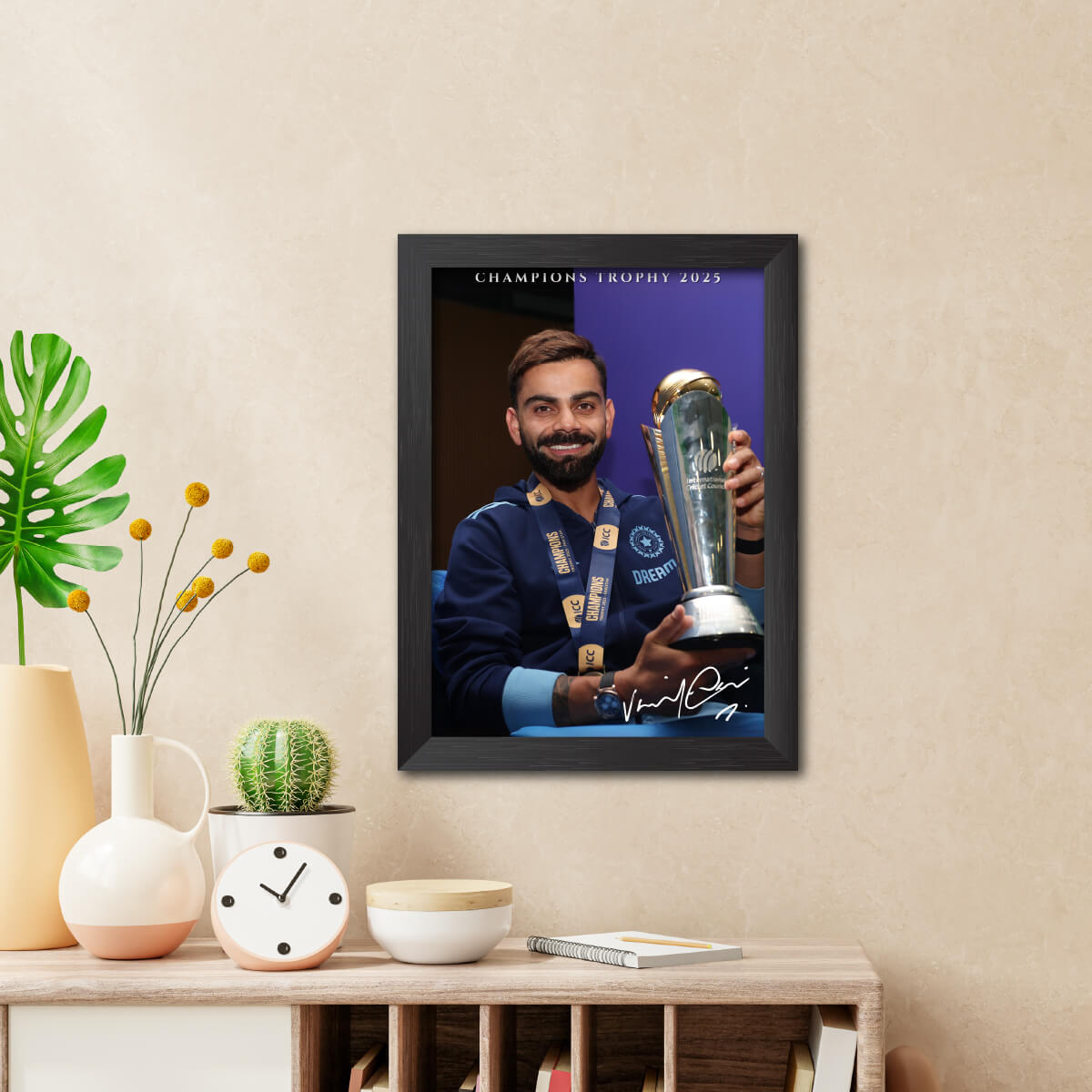 Virat Kohli Champions Trophy India Cricket Team Poster Framed Painting