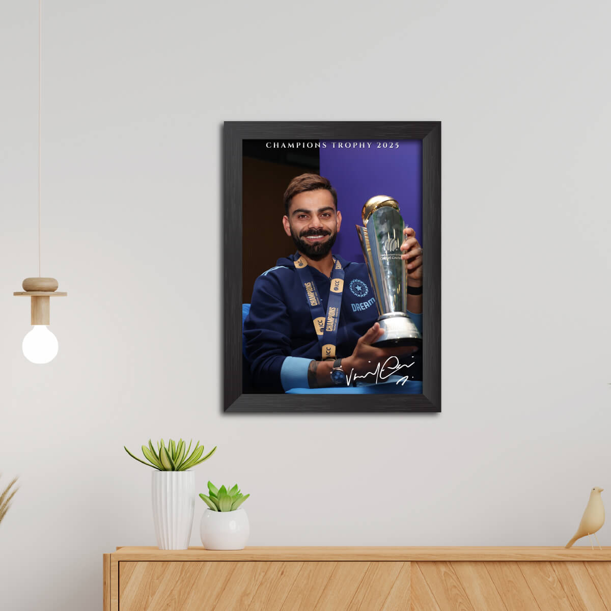 Virat Kohli Champions Trophy India Cricket Team Poster Framed Painting