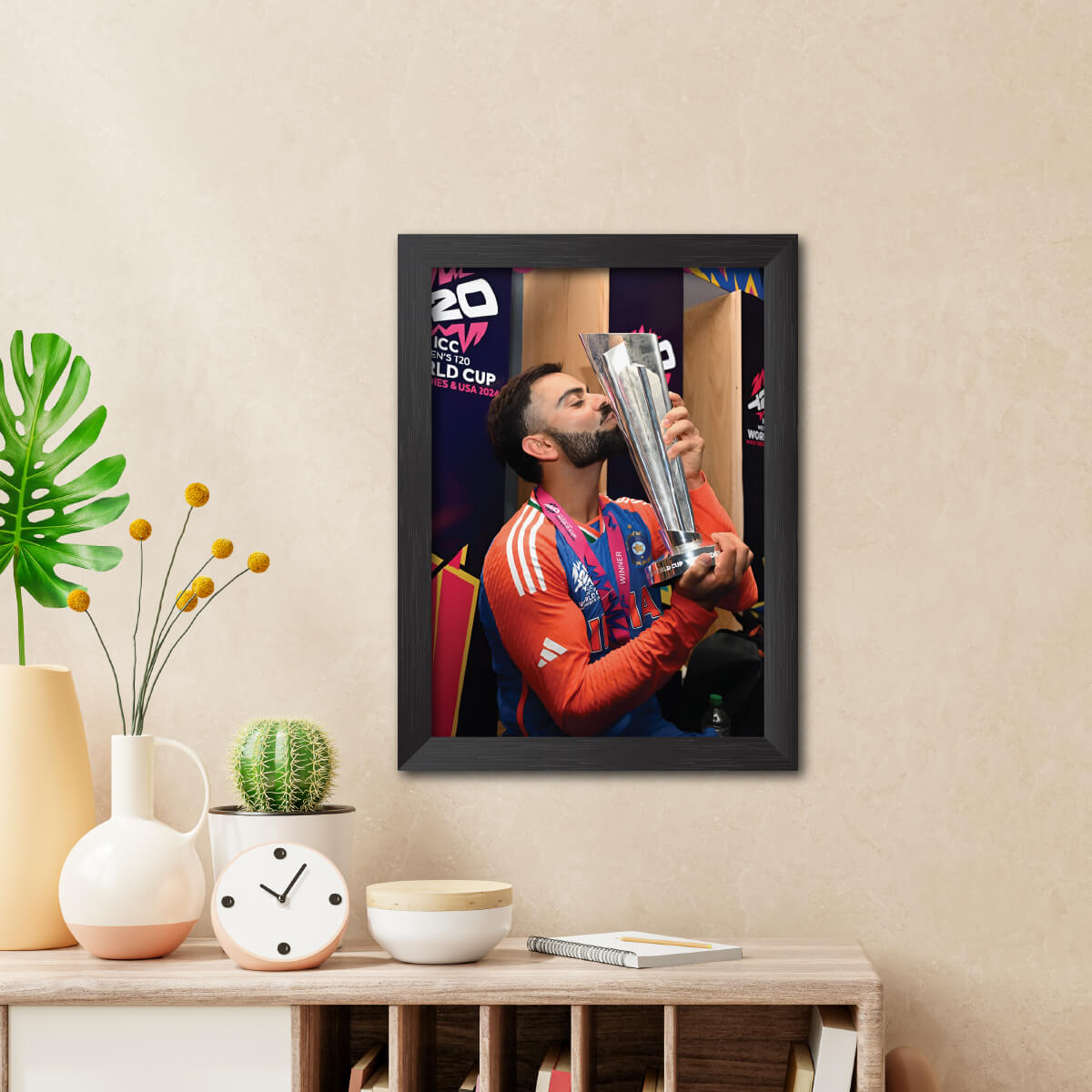 Virat Kohli T20 Worldcup India Cricket Team Poster Framed Painting