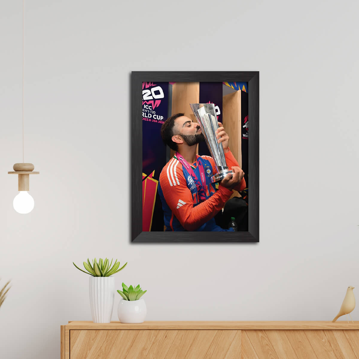 Virat Kohli T20 Worldcup India Cricket Team Poster Framed Painting