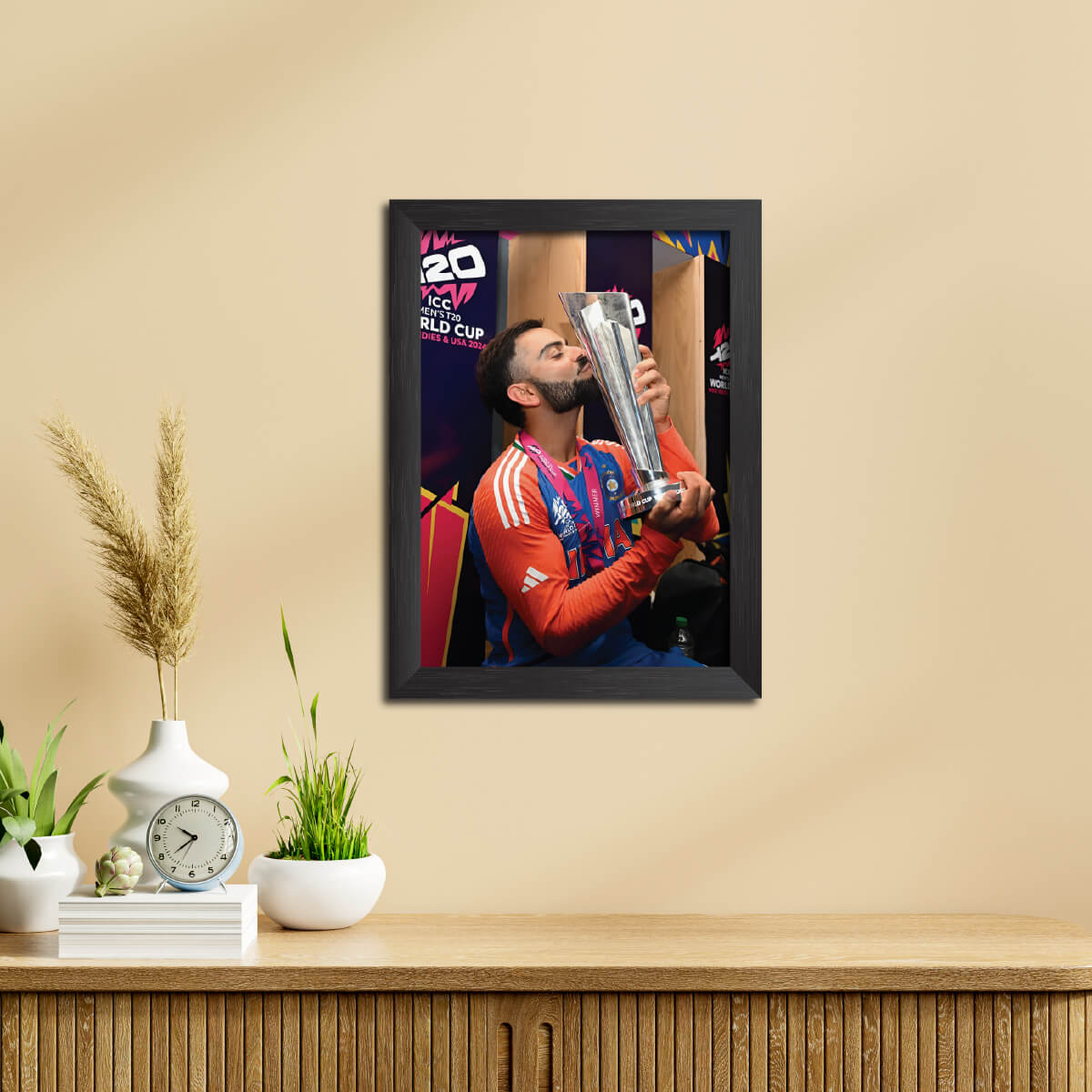 Virat Kohli T20 Worldcup India Cricket Team Poster Framed Painting