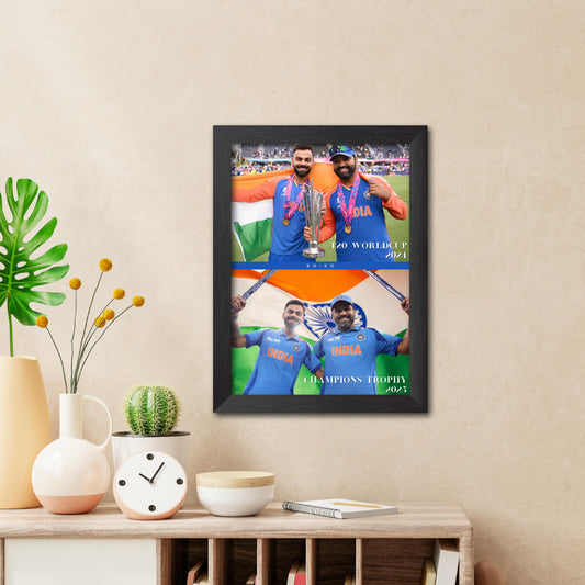 Virat Kohli Rohit Sharma Champions Trophy India Cricket Team Poster Framed Painting