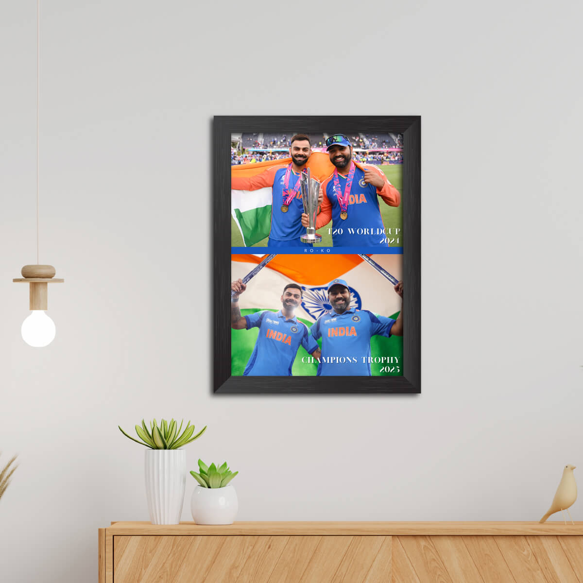 Virat Kohli Rohit Sharma Champions Trophy India Cricket Team Poster Framed Painting