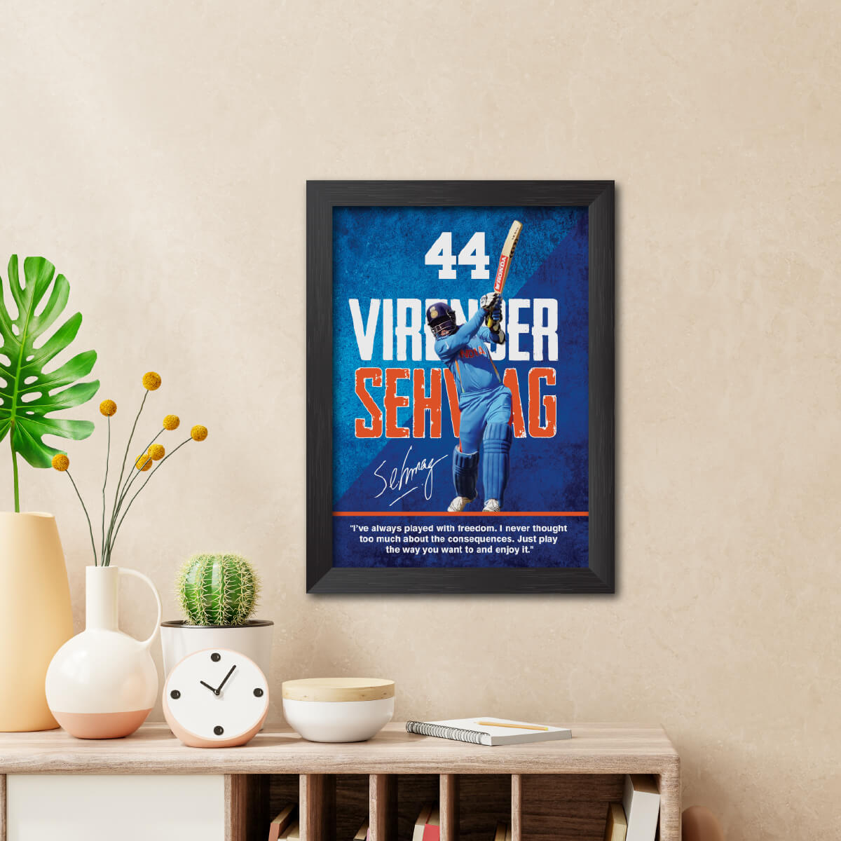 Virender Sehwag India Cricket Team Poster Framed Painting