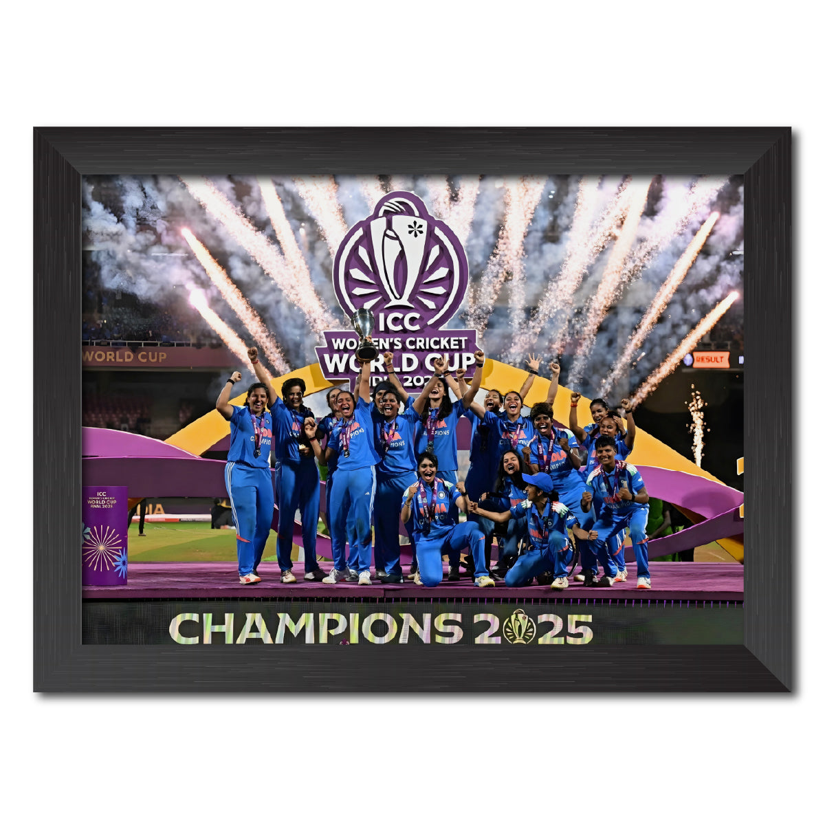 India Womens 2025 Worldcup Trophy Celebration Poster Framed Painting