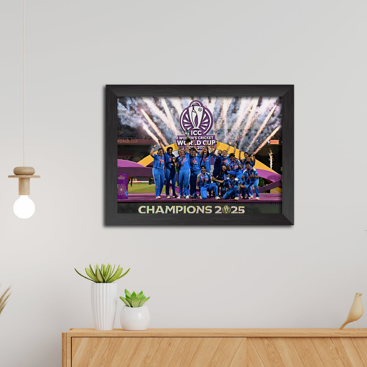India Womens 2025 Worldcup Trophy Celebration Poster Framed Painting
