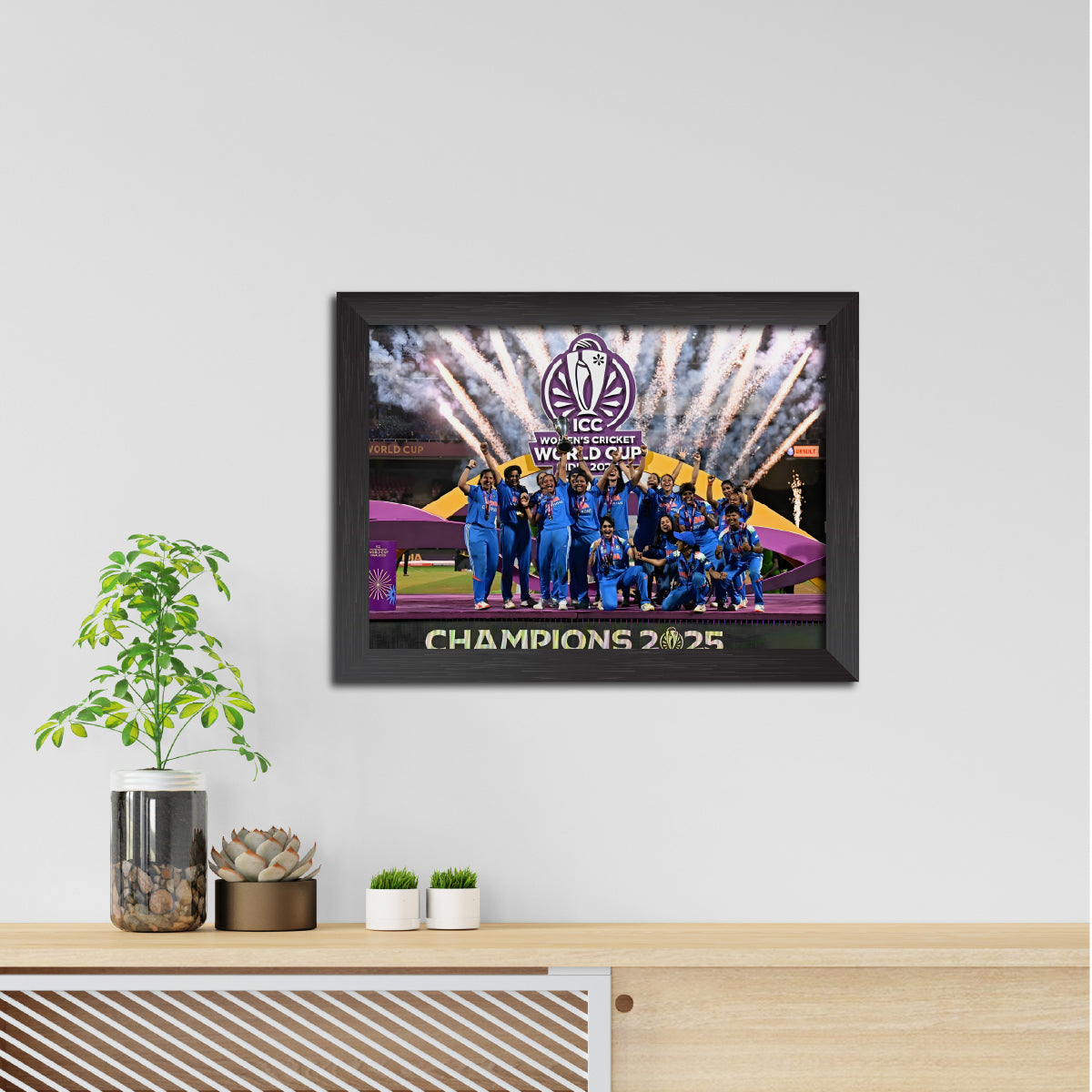 India Womens 2025 Worldcup Trophy Celebration Poster Framed Painting
