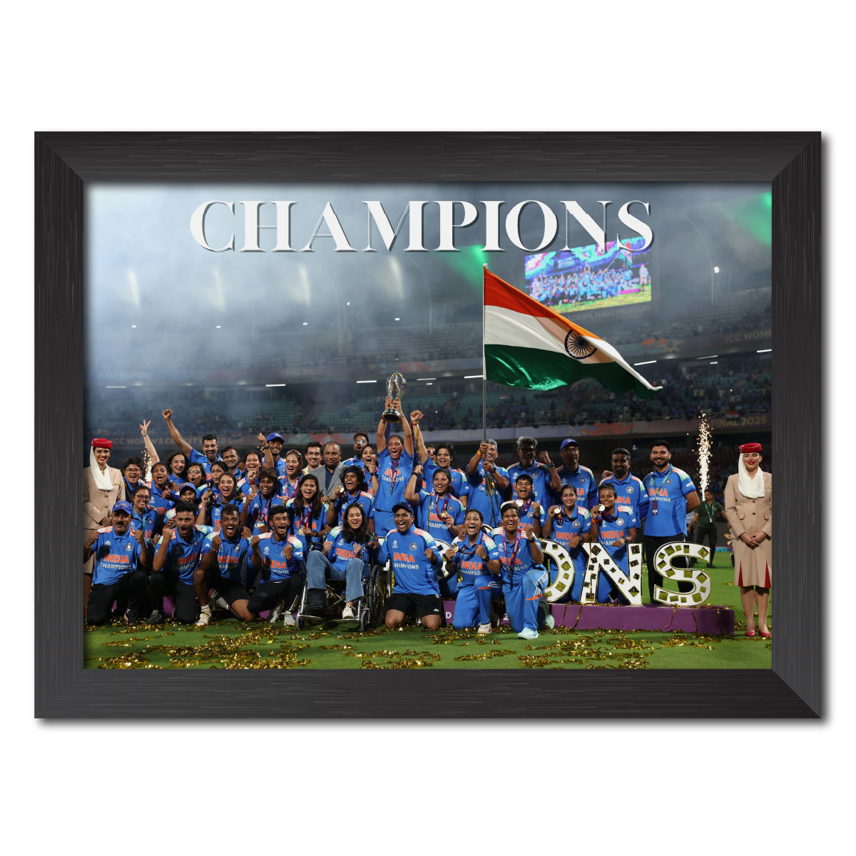 India Womens 2025 Worldcup Trophy Celebration Poster Framed Painting
