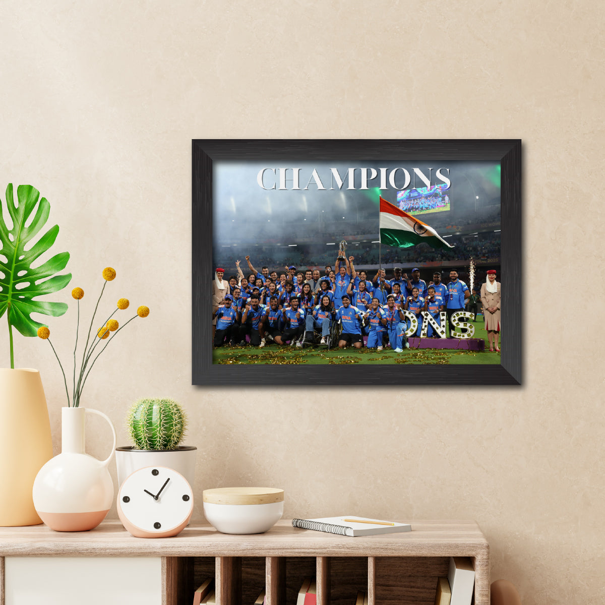 India Womens 2025 Worldcup Trophy Celebration Poster Framed Painting