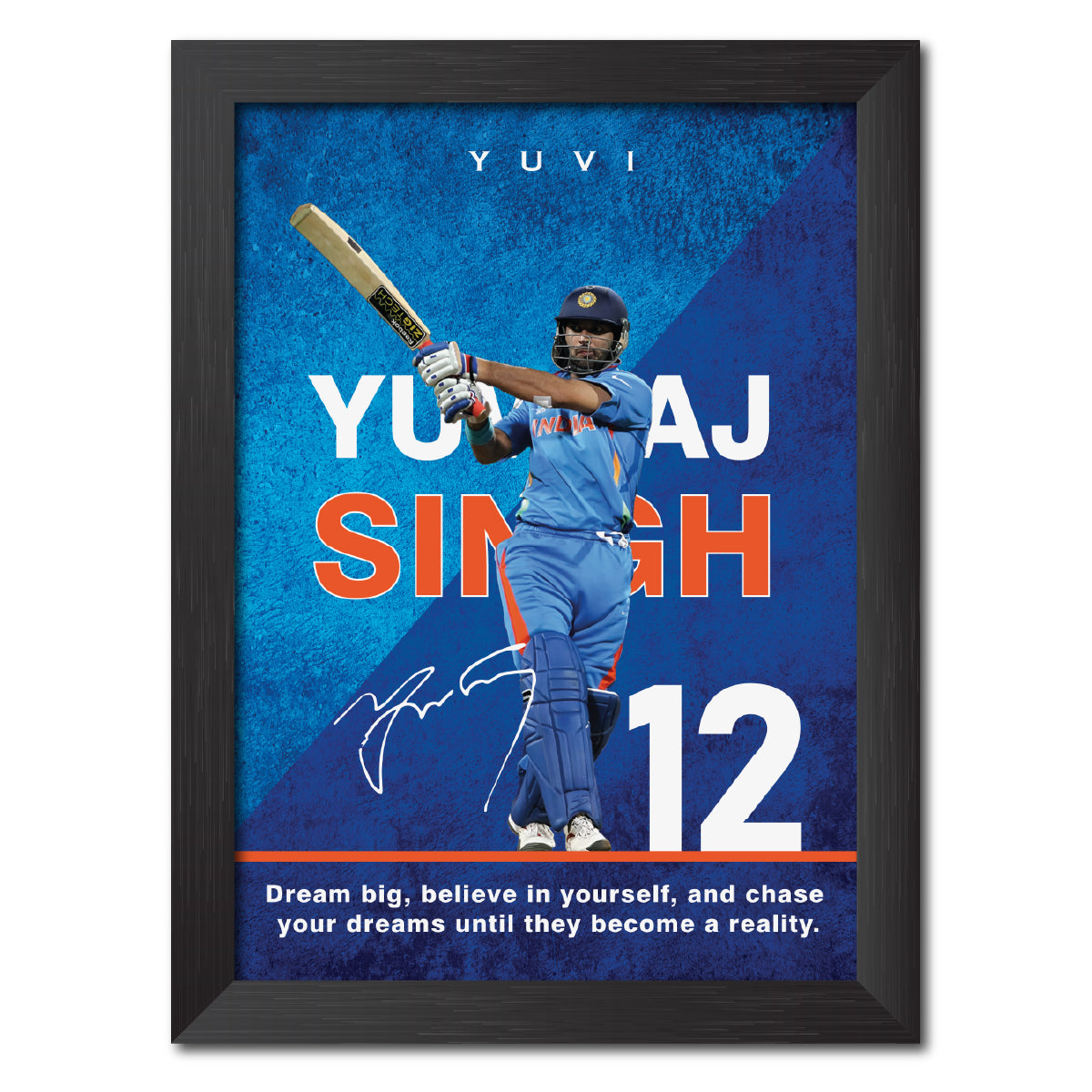 Yuvraj Singh India Cricket Team Poster Framed Painting