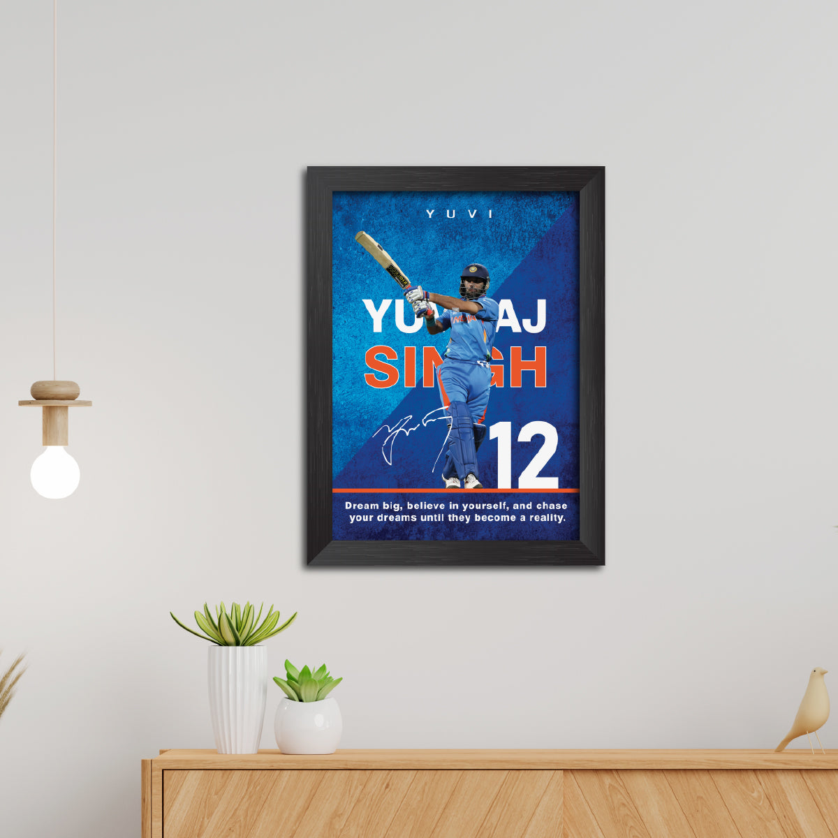 Yuvraj Singh India Cricket Team Poster Framed Painting