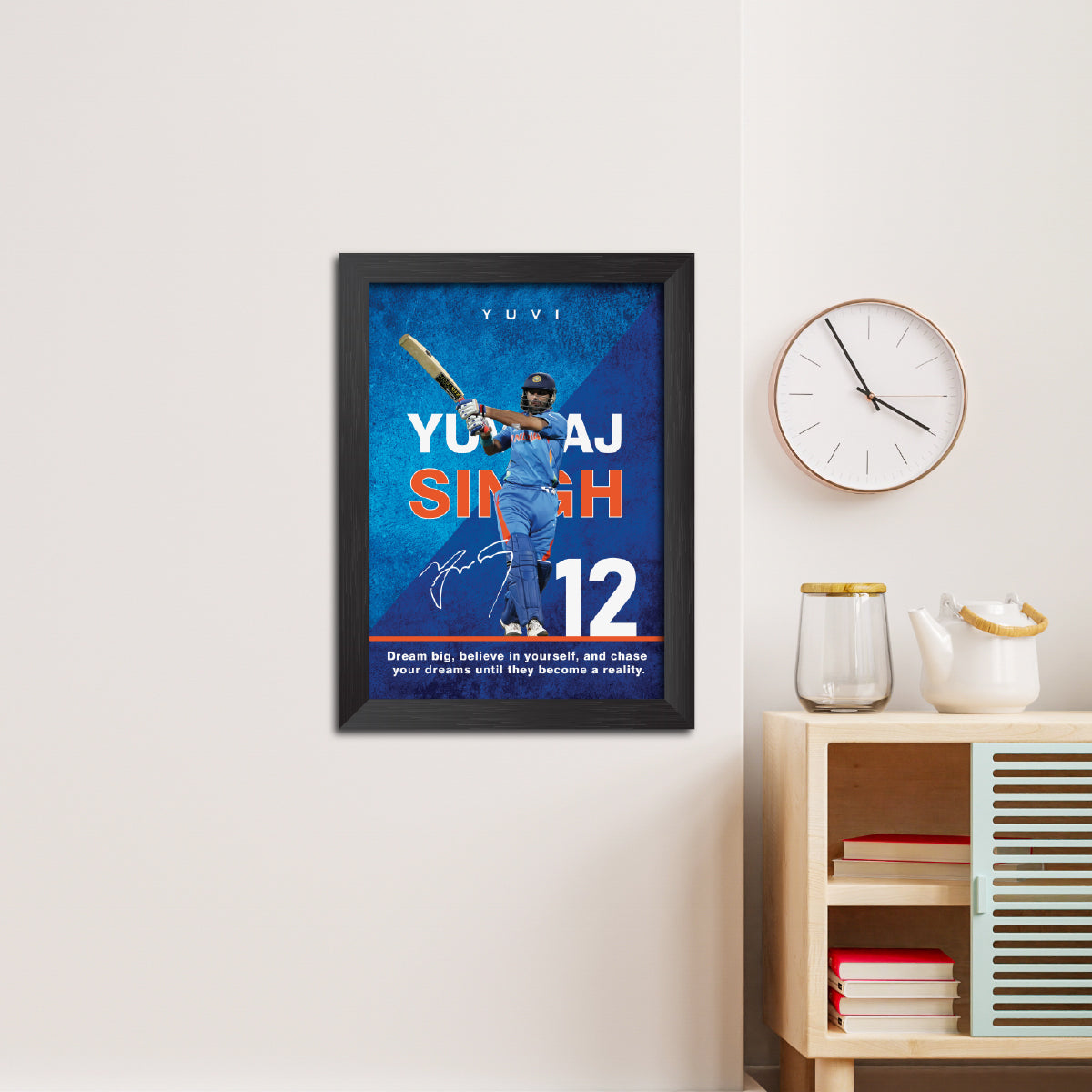 Yuvraj Singh India Cricket Team Poster Framed Painting