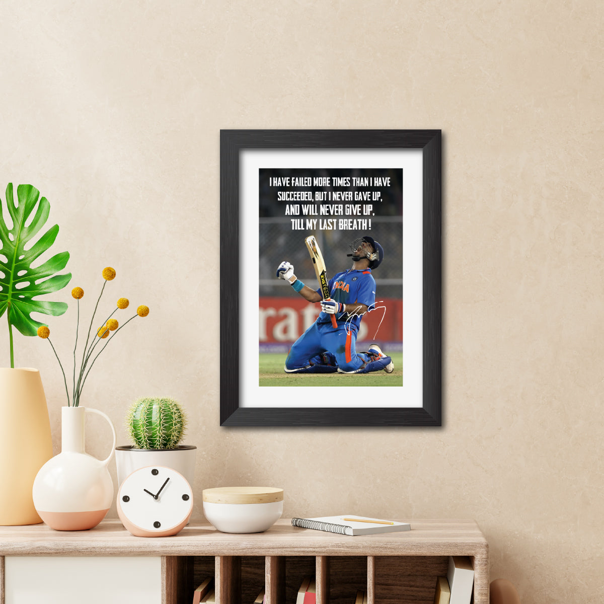 Yuvraj Singh Quotes India Cricket Team Poster Framed Painting