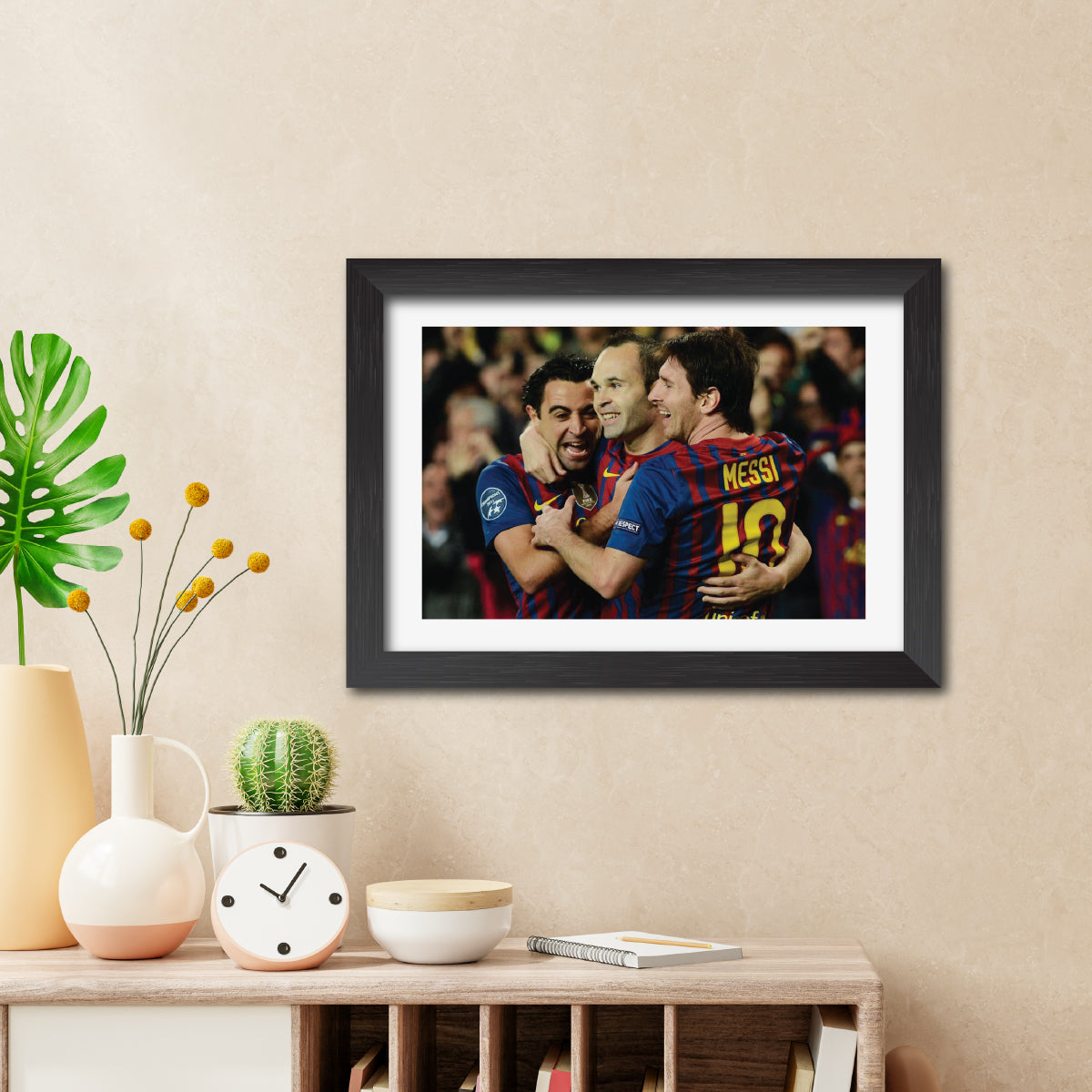 Lionel Messi Xavi iniesta Barcelona Football Poster Framed Painting